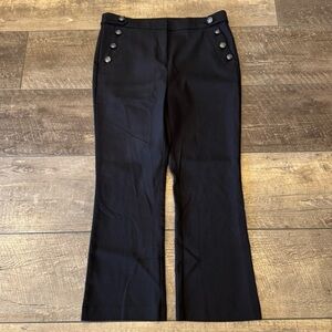 LOFT Black High‑Waist Sailor Button Flare Pants Size 10